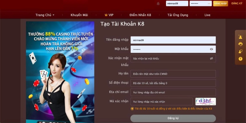 Cách thức đăng ký tham gia Casino K8